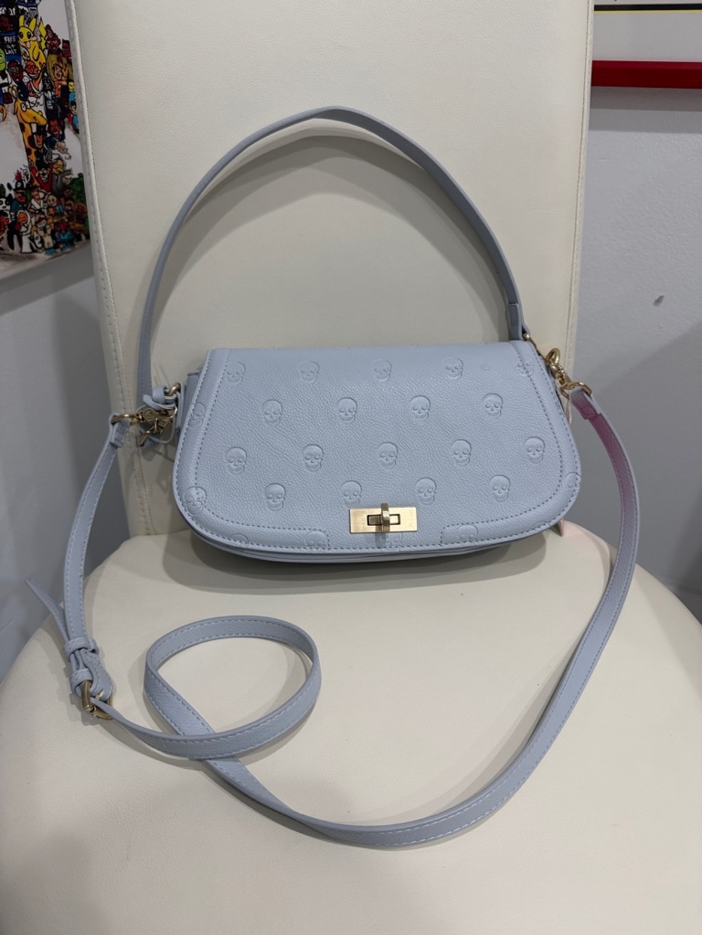 Betsey Johnson Blue Aqua & Gold "Smiling Skulls" Shoulder Crossbody Bag w/ Strap